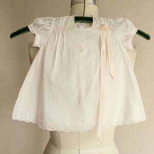 Vintage 1950s 1960s Baby Dress, Handmade Embroidered Pink Linen Little Girls